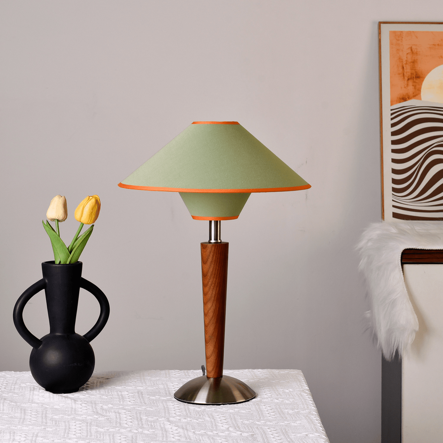 Wood Fabric Shade Table Lamp