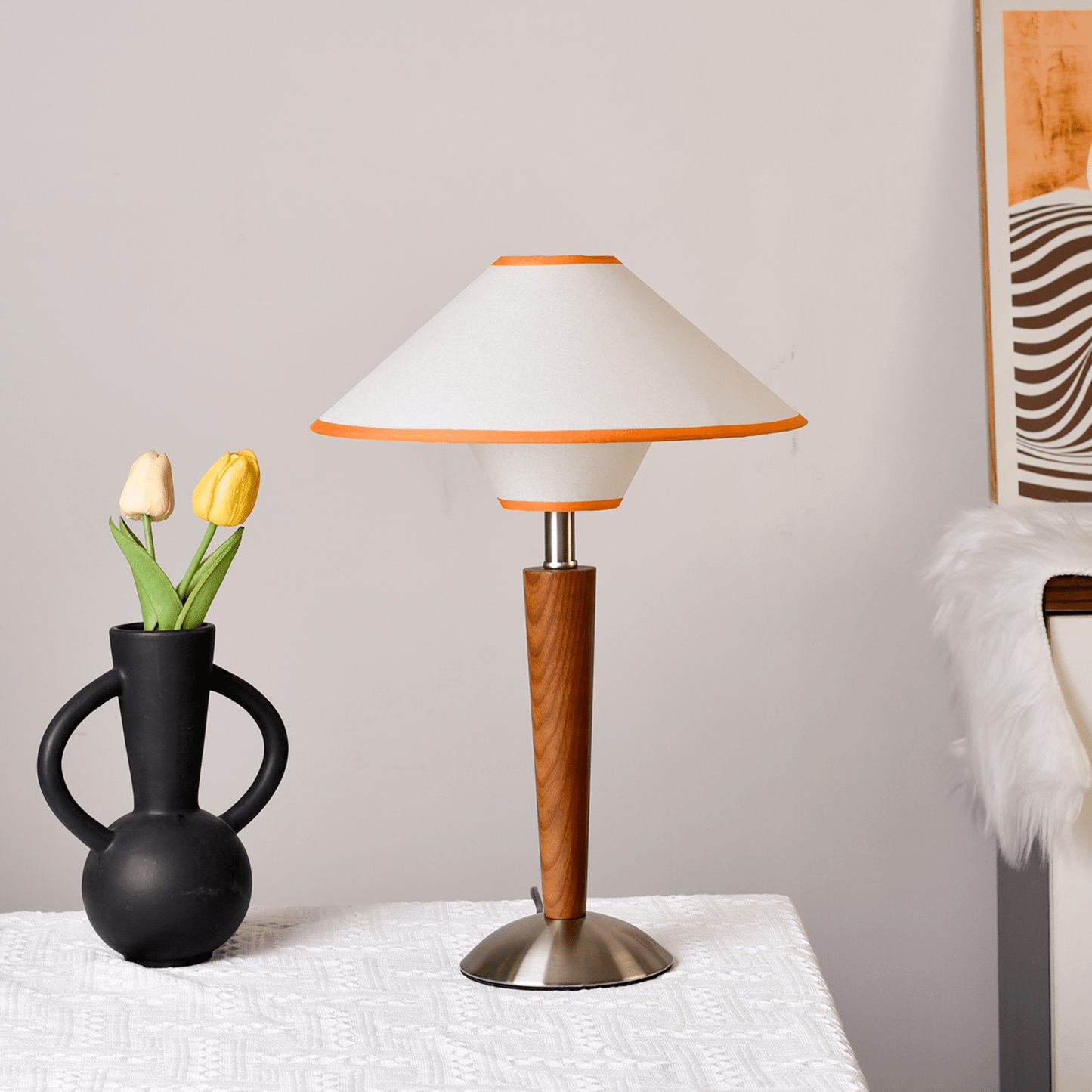 Wood Fabric Shade Table Lamp