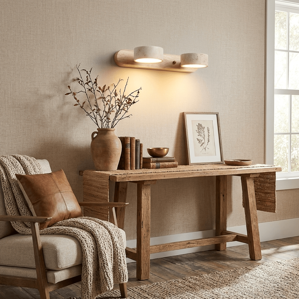 Travertine Wood Wall Sconce