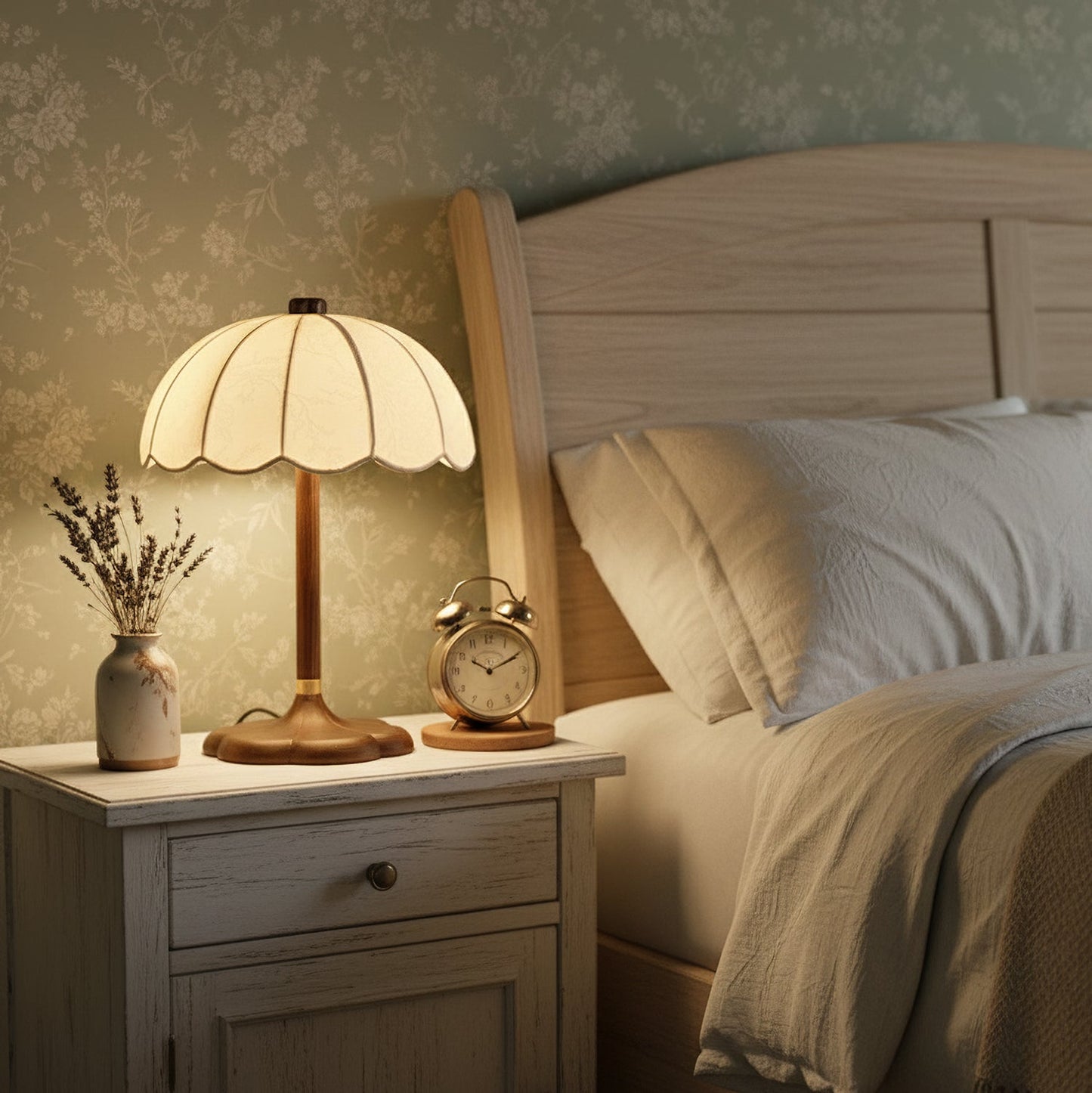 Petal Shade Wooden Table Lamp