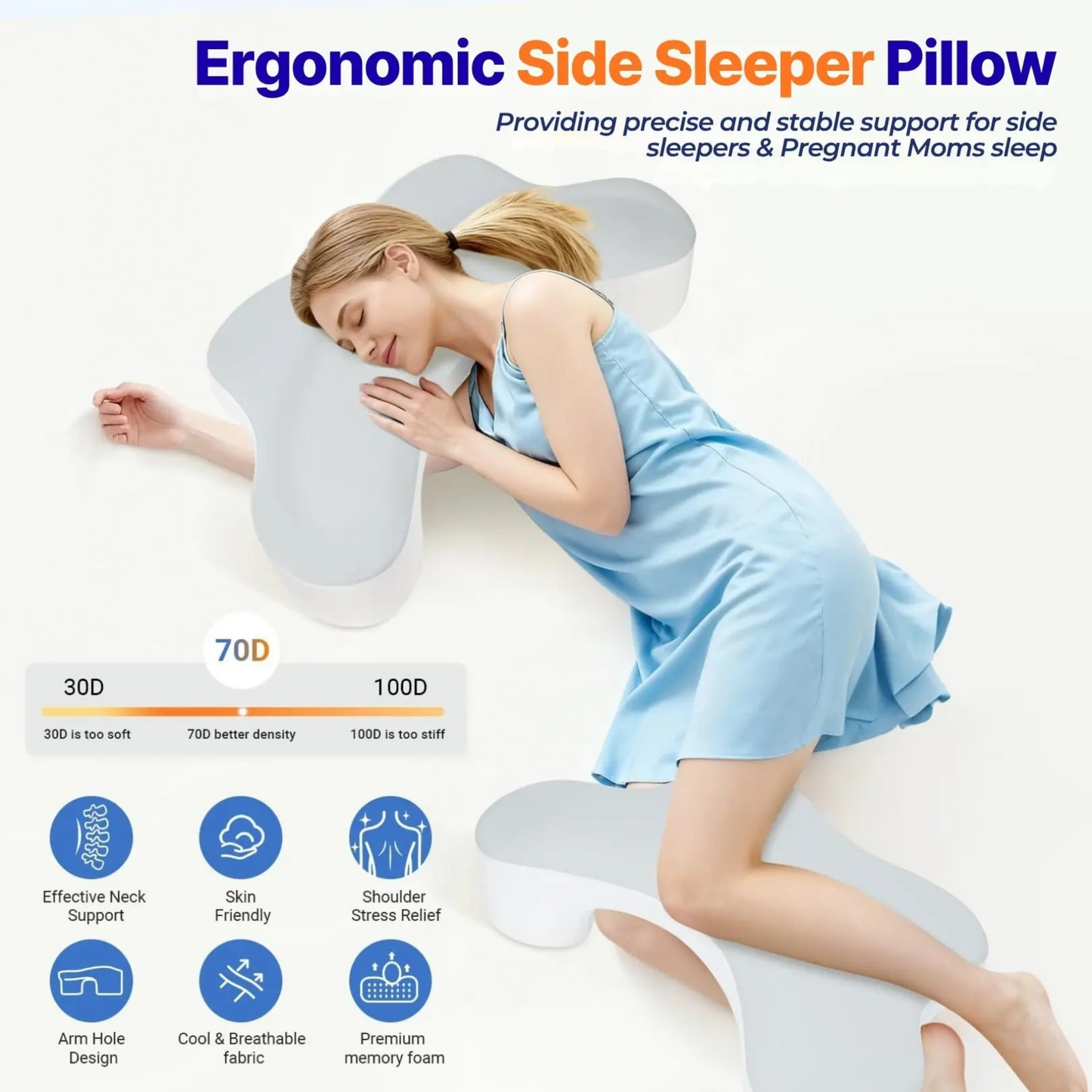 Side Sleeper Pillow with Arm Holes