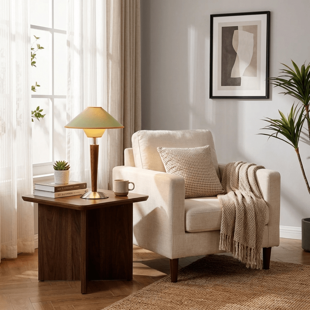 Wood Fabric Shade Table Lamp