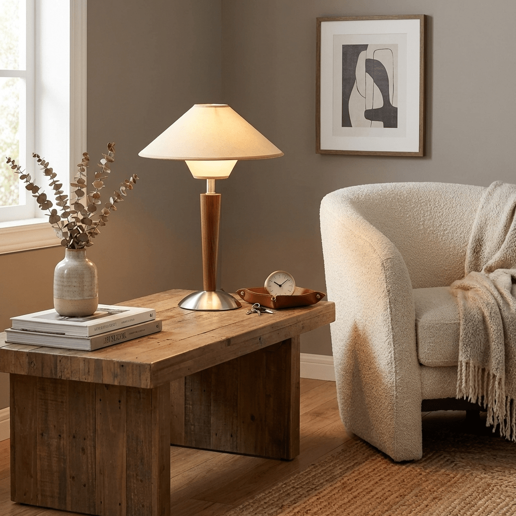 Wood Fabric Shade Table Lamp